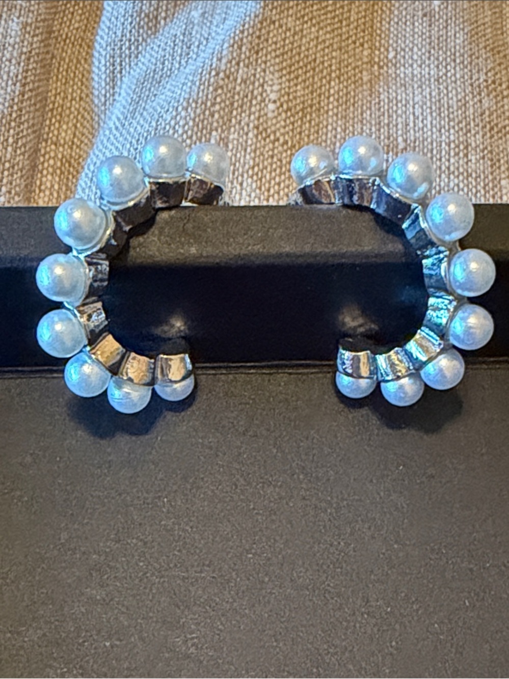 Silvertone  Pearl Hoop Earrings